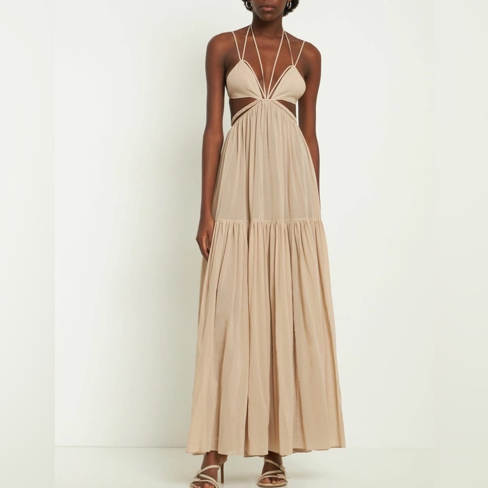 NENSI DOJAKA - Triangle Bra Cutout Belted Long Dress Size Small Black